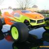 Proline "Bull Dog" body for RC10T4 or RC104.1.  Faskolor paint.  Some don't like the Cab-forward Truggy look.  I sure do!