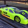 This is a Mercedes CLK racing body given to me by a friend.  I airbrushed it with Faskolor neon yellow and a little orange along with faux carbon fiber and a few details.  It is mouned on an Associated TC6 for USGT racing!