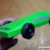 Custom built Pinewood Derby car with Associated scheme and Faskolor neon green!