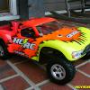 This is a Parma "Rattler" body that I airbrushed for my Traxxas Slash.  We ran at Hendricks County Radio Control when it was open, so that's why it says "HCRC" on the side.  Lots of neon Faskolor paints!
