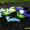 Another SPEEDFLO body from Parma for a local racer.  This one was done with FasMask and lots of TIME!  Faskolor neon purple, neon yellow and white.  Some faux carbon fiber to complete the look.  It looks like it is moving standing still!