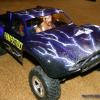 This is the Parma "RATTLER" body on a Traxxas Slash.  Custom lightnight bolt "THUNDERSTRUCK" scheme.  Faskolor paints.