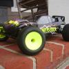 Associated Factory Team RC10T4 with "THUNDERSTRUCK" scheme done with lightnight and custom hand-cut lettering.  