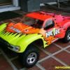 Traxxas SLASH with PARMA Rattler body.  Just about every NEON color that Faskolor makes was used on this body.  You can SEE it on the track!