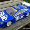 This is a Honda CIVIC Si body from HPI, 190mm done in Faskolor metallic blue (awesome color!) and then the Labatt BLUE logo theme using custom cut masks.  Note it even has a sun roof!