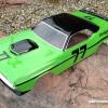 Vintage Trans Am body done in the Sam Posey "77 Challenger" scheme.  Custom green color and all is paint except the front grill decal and the "Dodge" decal on the rear quarter panel.  