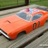 This racer wanted a Dukes of Hazzard "General Lee" car for VTA racing.  Unfortunately, the right Charger body isn't VTA legal.  So, we did it to a HPI Cuda body.  Turned out good and people will know that Bo and Luke Duke are coming down the straightaway!