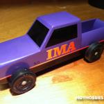 This is a truck/car built for the Brownsburg Motorsports Celebration Pinewood Derby.  IMA is the Indiana Motorsports Association.