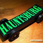 The Hauntsburg Haunted House was happening in our hometown when this car was inspired.  www.HAUNTSBURG.com.  This was created for the Brownsburg Motorsports Celebration Pinewood Derby.  You can find more information on this great event at www.BrownsburgRacing.com.