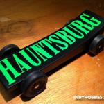 The Hauntsburg Haunted House was happening in our hometown when this car was inspired.  www.HAUNTSBURG.com.  This was created for the Brownsburg Motorsports Celebration Pinewood Derby.  You can find more information on this great event at www.BrownsburgRacing.com.